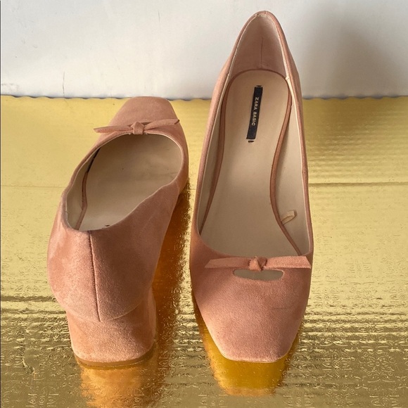 Zara Pink Suede Basic Collection Heels with Elegant Bow Design - Picture 4 of 6